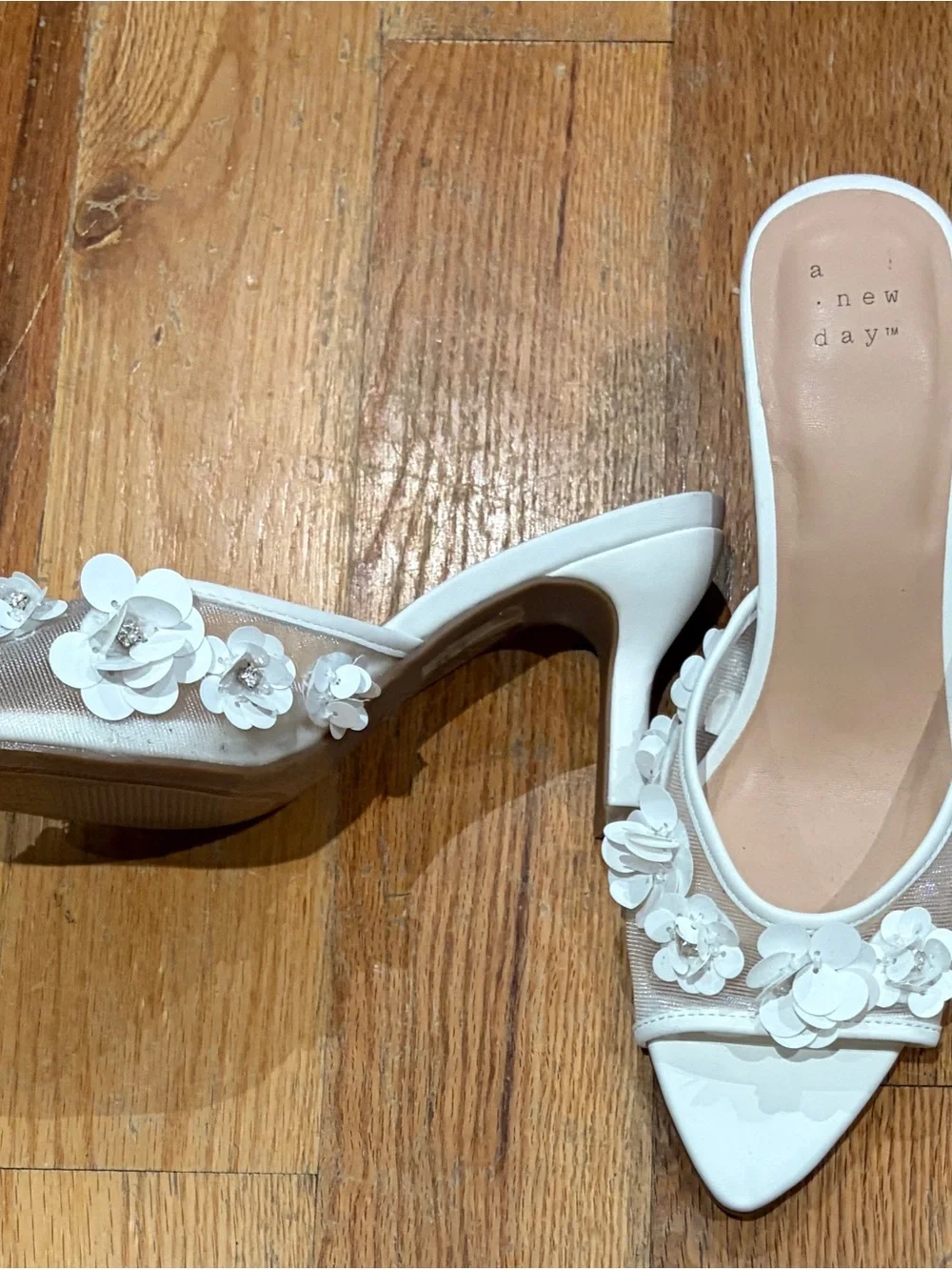 🌸 A NEW DAY 🌸 White Floral Mesh Slide Heels
